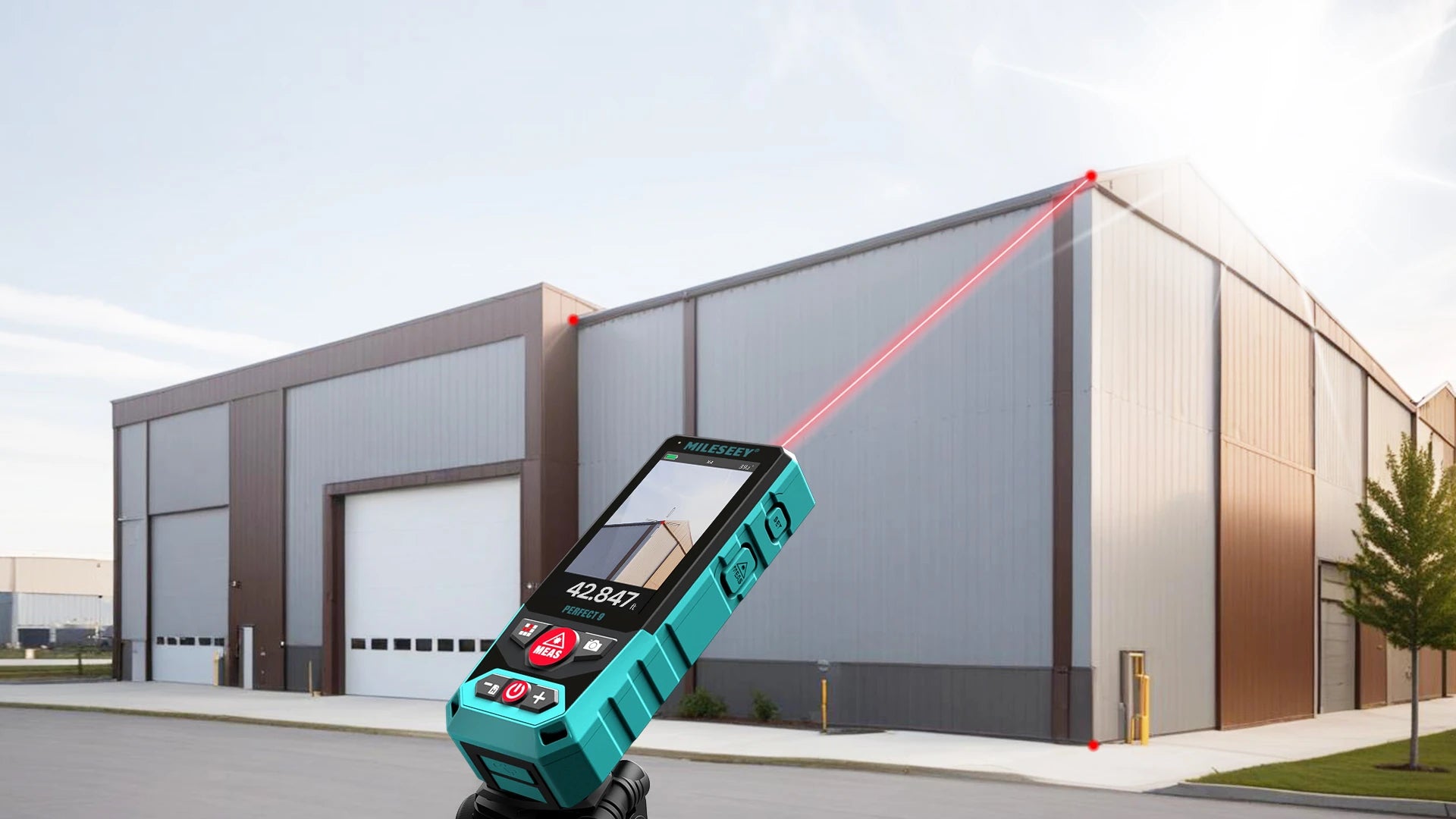P9 outdoor laser distance meter on a job site