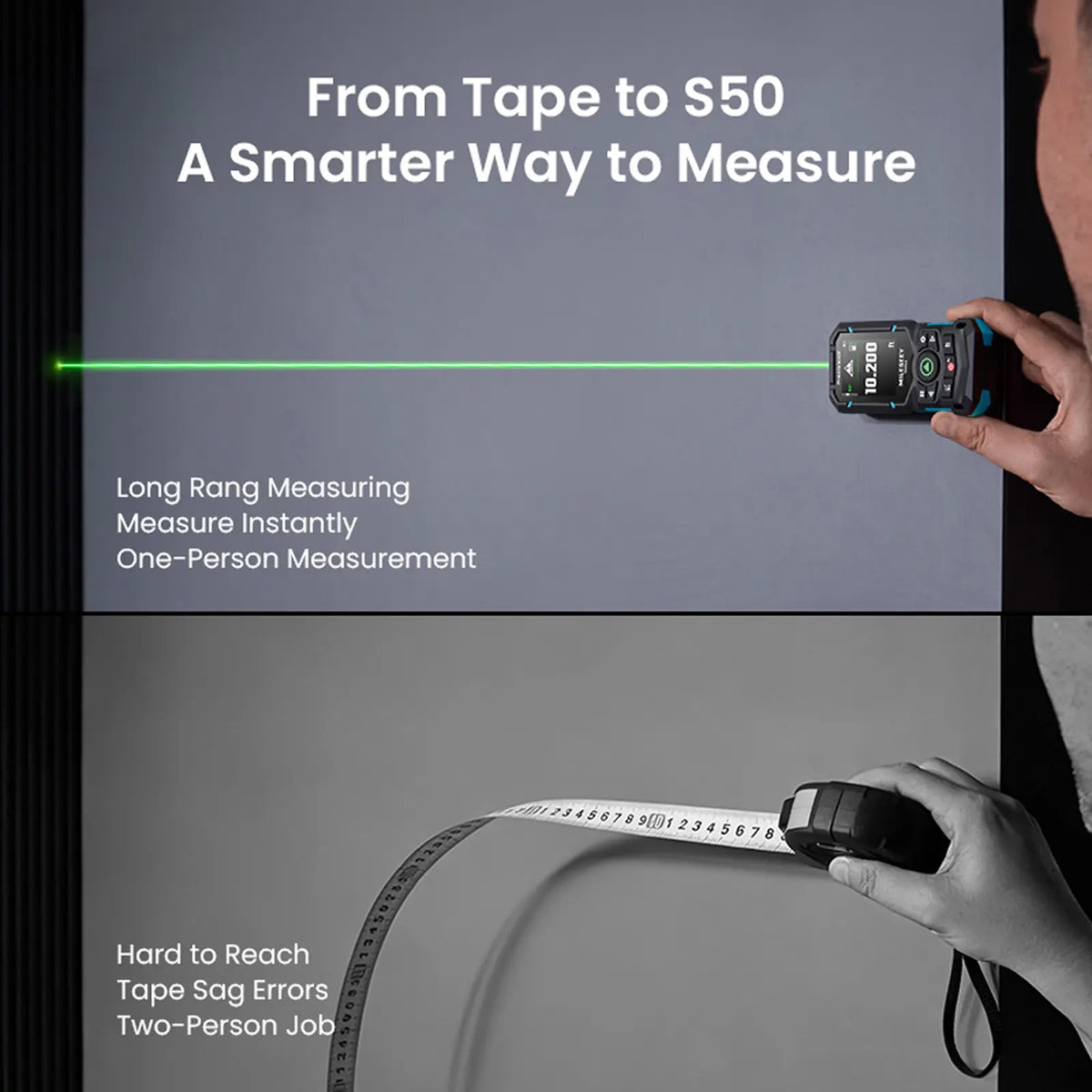 S50 Green-Beam Laser Measure Powered by PowerBurst™ Mileseey Canada
