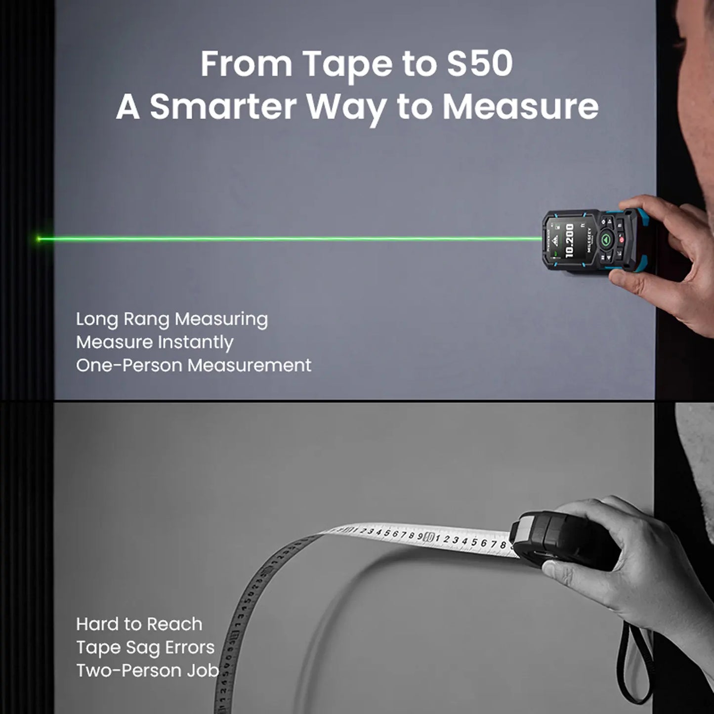 S50 Green-Beam Laser Measure Powered by PowerBurst™ Mileseey Canada