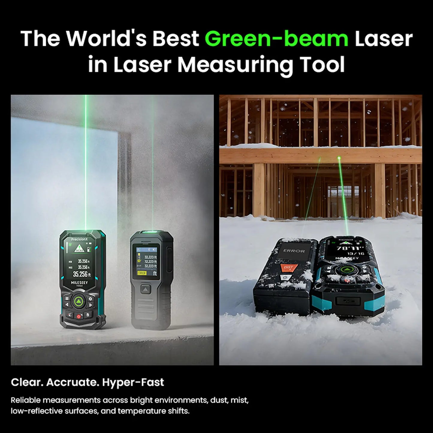 S50 Green-Beam Laser Measure Powered by PowerBurst™ Mileseey Canada
